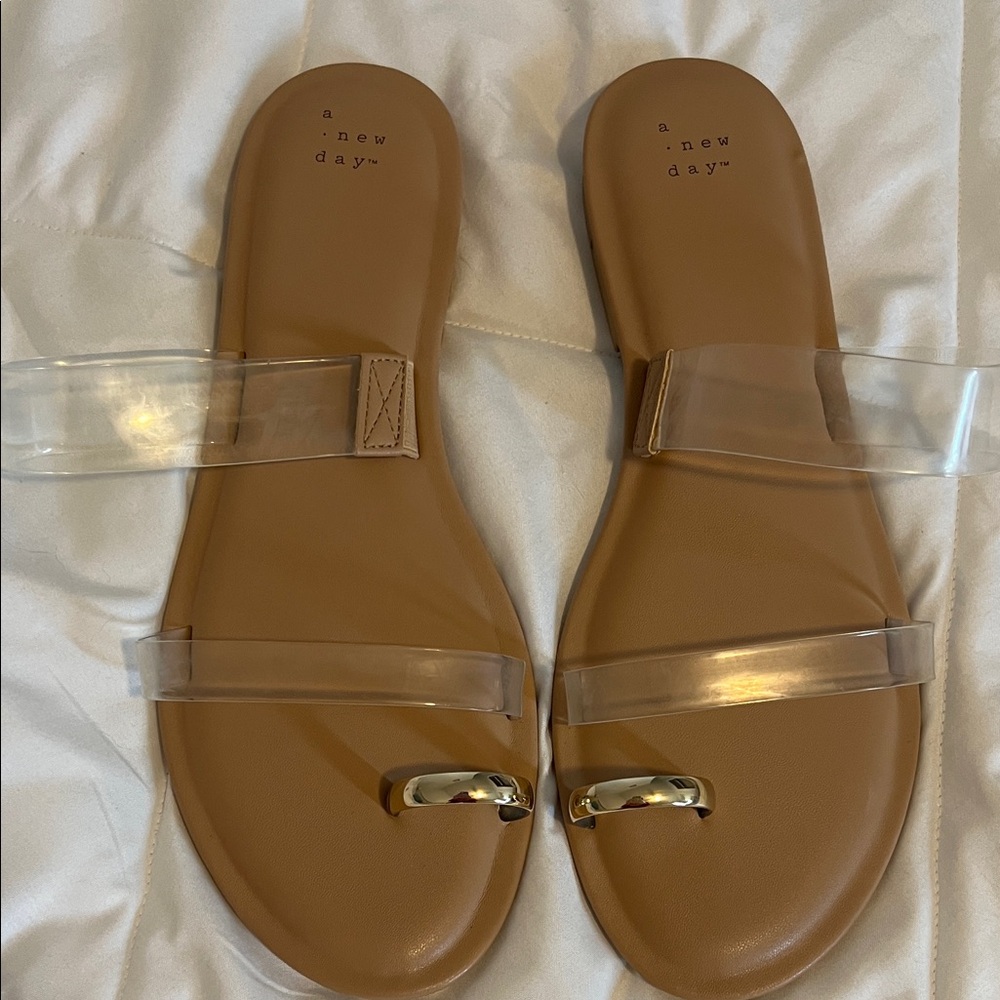 A New Day Women's Brown Sandals with Clear Straps
